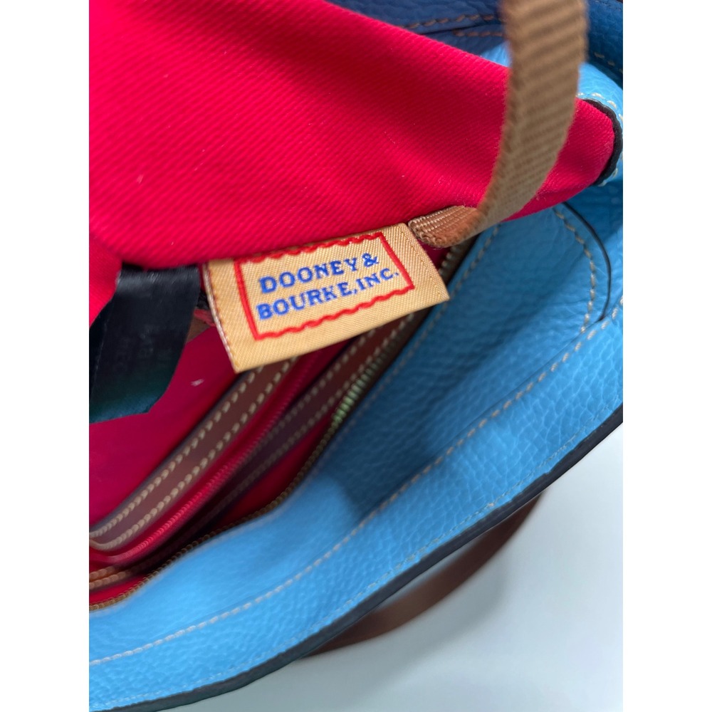 Dooney & Bourke Turquoise Pebbled Leather Tote Bag Brown Trim Blue Shoulder Bag - Picture 14 of 16
